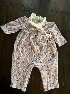 Janie and Jack Floral Lavender and Cream Ruffle Neck One-Piece